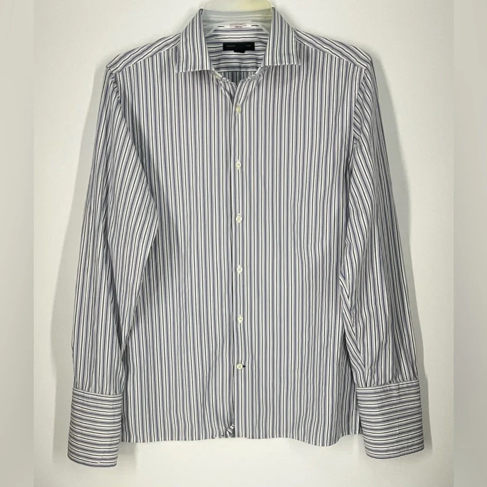 Banana Republic Slim Fit Italian Fabric Blue Stripe Button Down Shirt 16-16.5 L